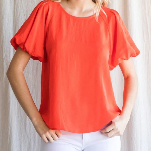 JODIFL Tops - JODIFL Vibrant Orange Balloon Sleeve Blouse- 2X